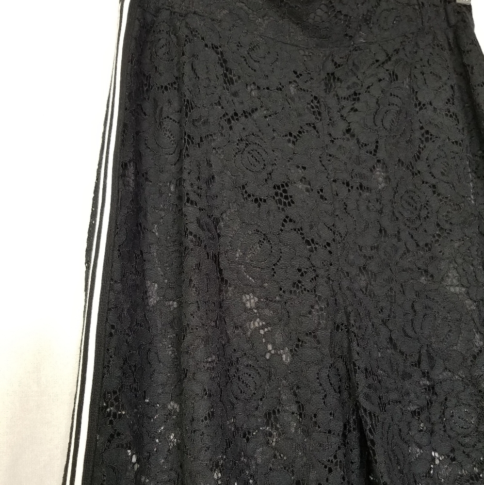 New WHY Dress Black Lace Wide Leg Tuxedo Stripe Pants With Shorts Lining Small - Picture 7 of 16